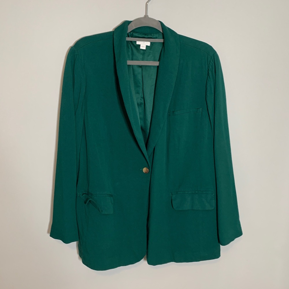 J.Jill Emerald Green Shawl‎ Collar Blazer Jacket Women's Size L
